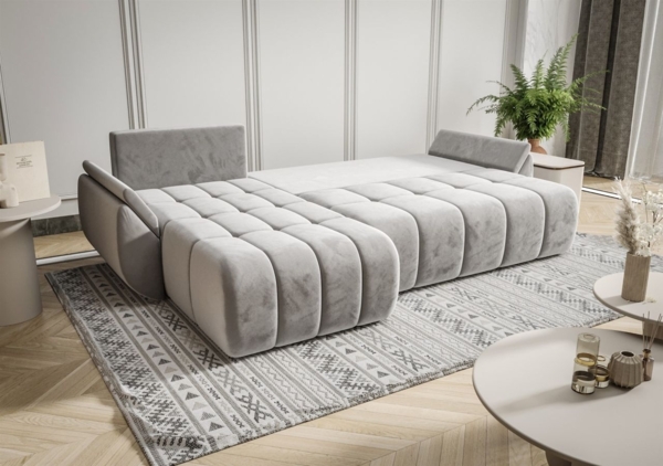 Ecksofa Schlafsofa LOUISE Stoff Monolith Creme Ottomane Links Bild 2