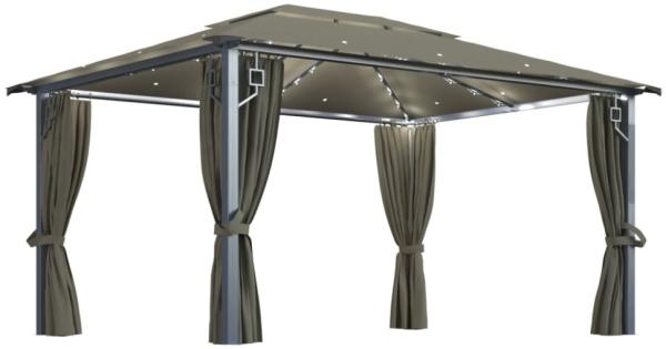 Pavillon mit Vorhängen & LED-Lichterkette 400x300 cm Taupe Alu
