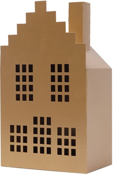 TrendLine Windlicht Metall Haus 26 x 15 cm gold Teelichthalter Weihnachtsdeko
