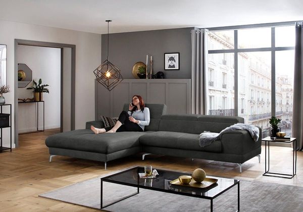 W.SCHILLIG Ecksofa piedroo, Designsofa mit tollem Sitzkomfort, bequem und elegant, L-Form, Kopfteilverstellung, wahlweise mit Sitztiefenverstellung, Breite 303cm