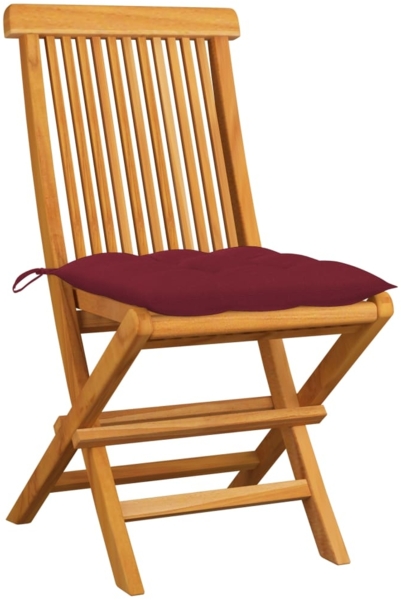 vidaXL Gartenstühle mit Weinroten Kissen 2 Stk. Massivholz Teak 3062484