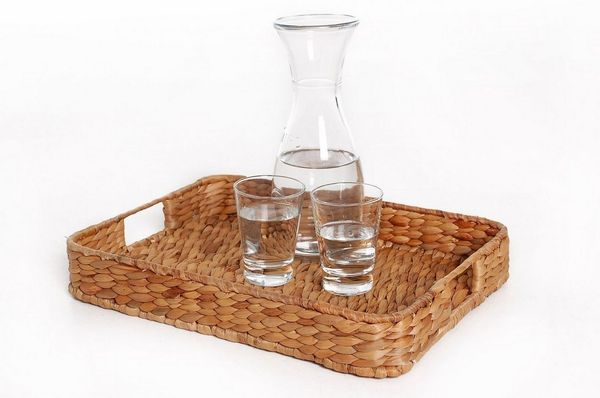 VIVANNO Tablett Wasserhyazinthe TIM, Natur Geflochten 40x30x6 cm, Wasserhyazinthe