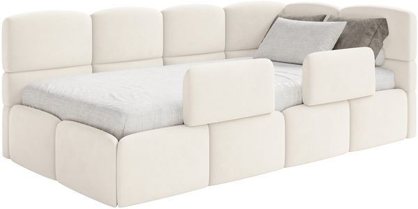 Selsey 'Cloudy' Kinderbett 90x200, mit Matratze, Rausfallschutz, Kopfteil rechts, Creme