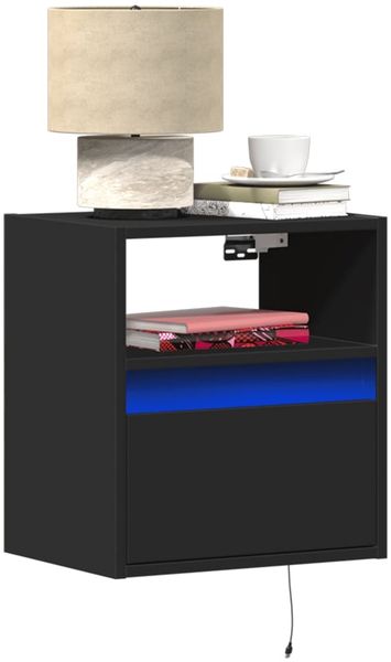 vidaXL Wand-Nachttische mit LED-Leuchten 2 Stk. Schwarz 3307978