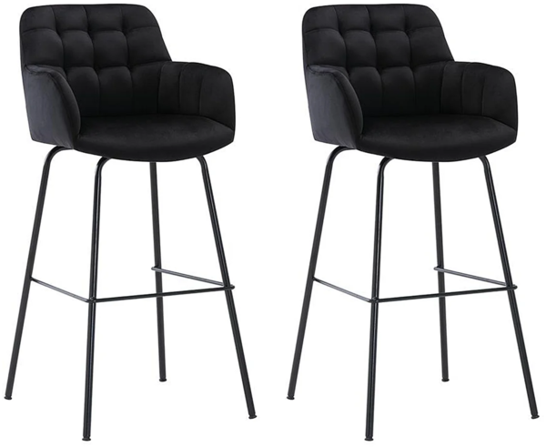 Vente-unique - Barhocker 2er-Set - Samt & Metall - Schwarz - PEGA von Pascal MORABITO