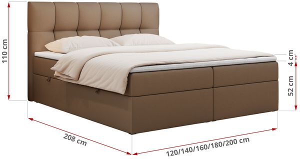 Boxspringbett mit Kopfteil und Topper, Doppelbett - RICO - 180x200cm - Braun Kunstleder - H3 Bild 5