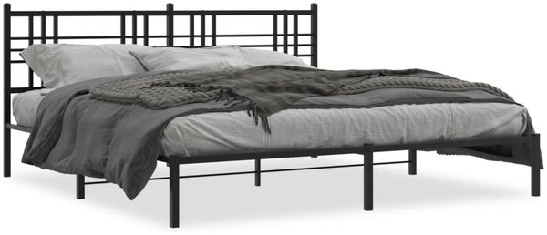 Doppelbett, Bettgestell Modernen mit Kopfteil Metall Schwarz 193x203 cm d629e
