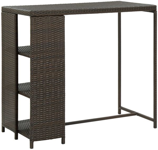 Bartisch, Stehtisch, Bistrotisch mit Regal Braun 120x60x110 cm Poly Rattan