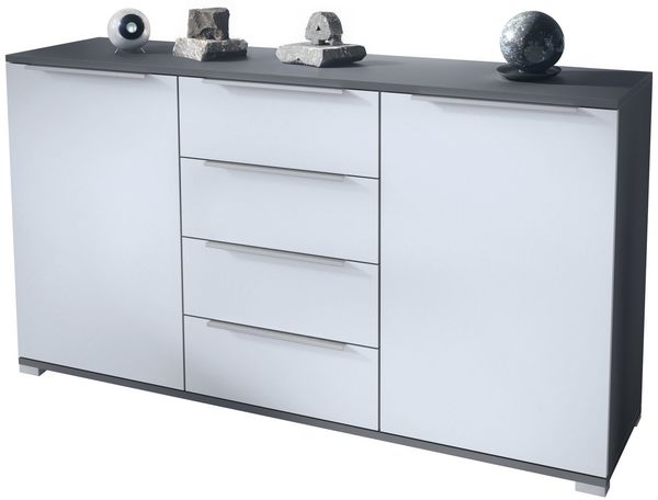 Vladon Sideboard Linio V1 (Anrichte, mit 2 Türen und 4 Schubladen), Anthrazit matt/Weiß matt (138,5 x 75,5 x 35 cm)