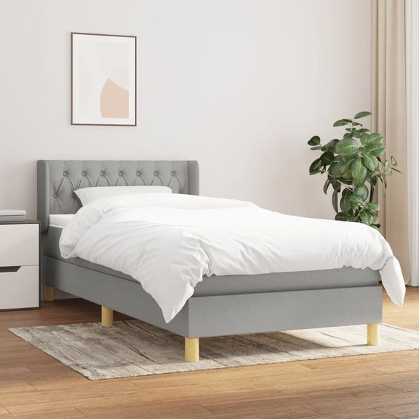 vidaXL Boxspringbett mit Matratze Hellgrau 90x200 cm Stoff, Härtegrad: H2 [3130481]