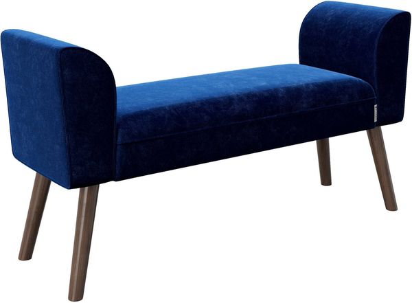 PLAYBOY - Sitzbank TIFFANY" gepolsterte Bank mit Samtüberzug in Blau, Massivholzfüssen, Retro-Design"