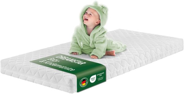DREAMSTAR Ergo Kids Junior Babymatratze und Kindermatratze mit Trittkante | Öko-TEX® | hautfreundlicher Bezug abnehmbar und waschbar bei 60 Grad | 70x140 cm