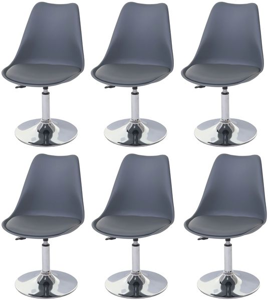 6er-Set Esszimmerstuhl Malmö T501, Stuhl Küchenstuhl, höhenverstellbar drehbar, Kunstleder ~ dunkelgrau, Chromfuß Bild 7