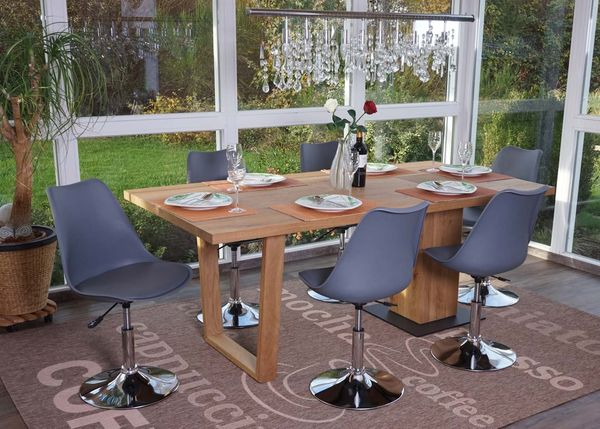 6er-Set Esszimmerstuhl Malmö T501, Stuhl Küchenstuhl, höhenverstellbar drehbar, Kunstleder ~ dunkelgrau, Chromfuß