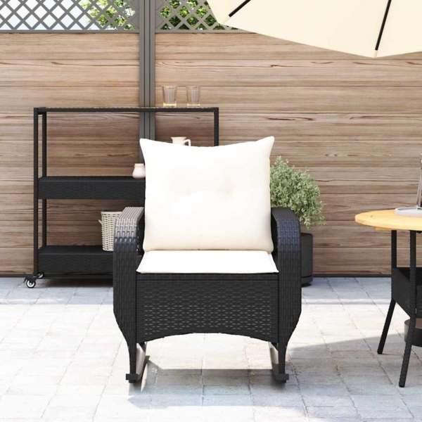 vidaXL Garten-Schaukelstuhl mit Kissen Schwarz Poly Rattan 4104193 Bild 2