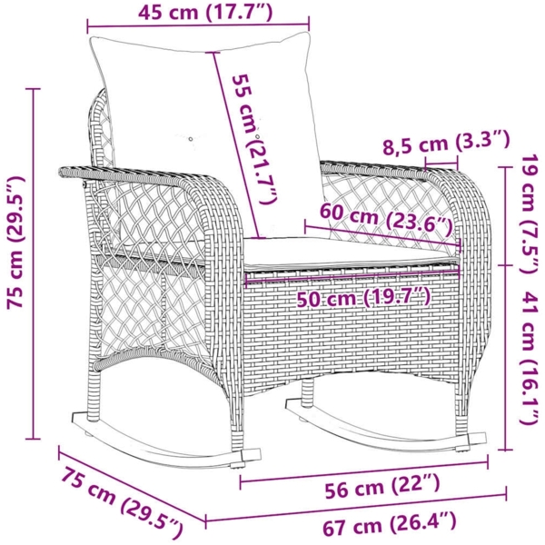 vidaXL Garten-Schaukelstuhl mit Kissen Schwarz Poly Rattan 4104193 Bild 8