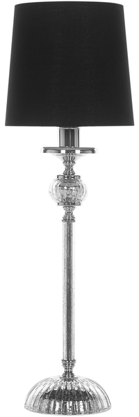 'Kubena' Tischlampe Silber Metall 56 cm Stoffschirm Schwarz Lampenfuß aus Glas langes Kabel mit Schalter Glamouröses Design