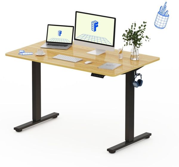 FLEXISPOT Schreibtisch Basic-Series Elektrisch höhenverstellbarer Schreibtisch (Anti-Kollisions-system, 2- Fach-Teleskop, mit Haken, LED-Display), MAX. Load: 80kg, 100/110/120/140/160, MIT einteilige Tischplatte