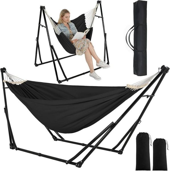 TLGREEN Hängematte mit Gestell,Premium Hängematten-Gestell-Set – 2-in-1, (Faltbar, Verstellbar, Stabiler Gartenhängematte, 231x89 cm, Bis 200 kg, für Garten Balkon Camping Indoor, Tragetasche)