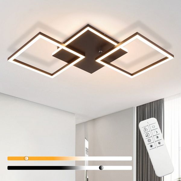 Nettlife LED Deckenleuchte Wohnzimmer Schwarz Dimmbar Eckig Modern 36W mit Fernbedienung, Dimmbar, LED fest integriert, Farbwechsler, Küchenlampe Flur Schlafzimmerlampe Deckenleuchten für Küche Büro