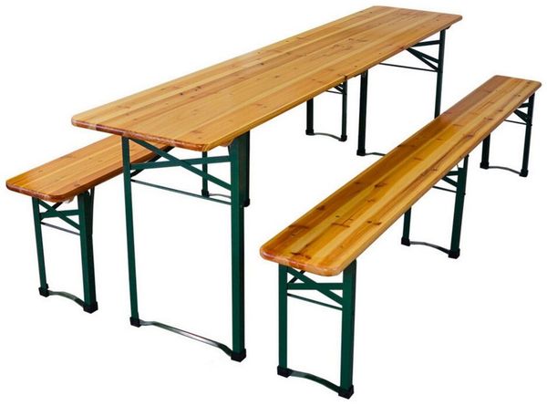 PROREGAL® Bierzeltgarnitur Bistrotisch 3-teilig mit 1x Tisch & 2x Bierbänke für 8 Personen, Bierzeltgarnitur Set mit Schirmhalterung und Bodenschoner