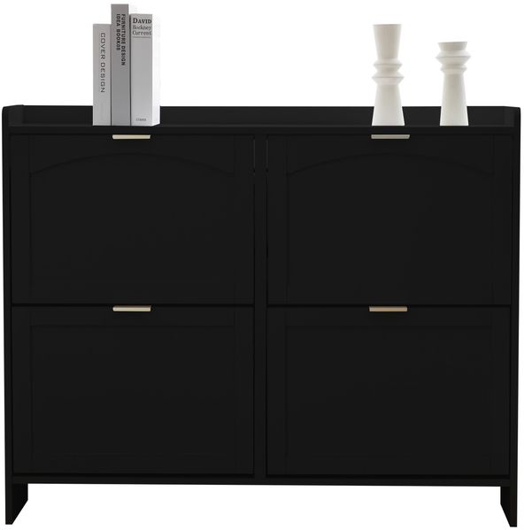 Schuhschrank B110 x T24 x H90 cm, schwarz, mit 4 Klappenfächern und verstellbaren Einlegeböden Bild 7