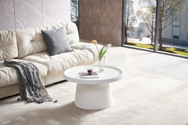 Couchtisch >2301-Groß< "rund" in Weiß, Metall pulverbeschichtet - 43x70cm (HxD)