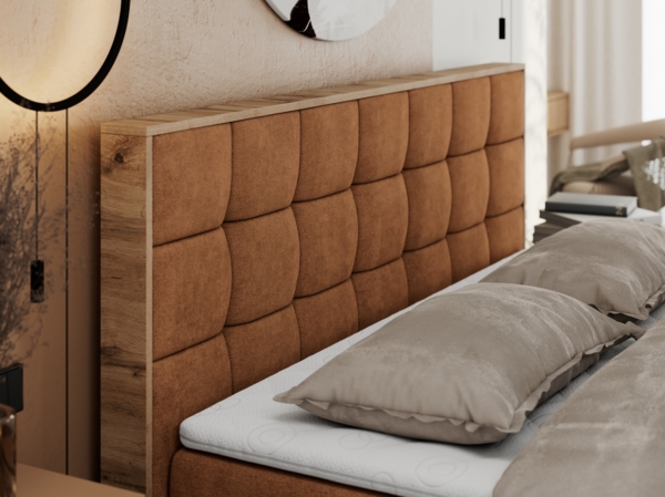 Boxspringbett mit Kopfteil und Topper, Polsterbett - ALBERO 1 - 200 x 200 cm - Orange Stoff - H4 Bild 4