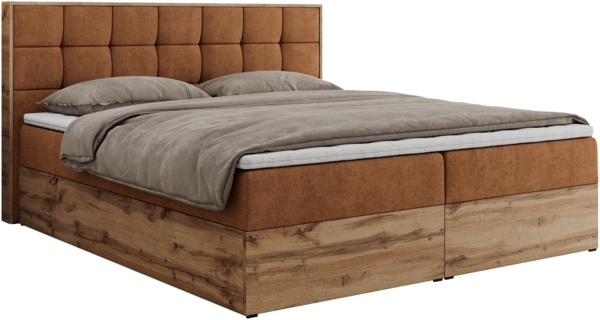 Boxspringbett mit Kopfteil und Topper, Polsterbett - ALBERO 1 - 200 x 200 cm - Orange Stoff - H4 Bild 5