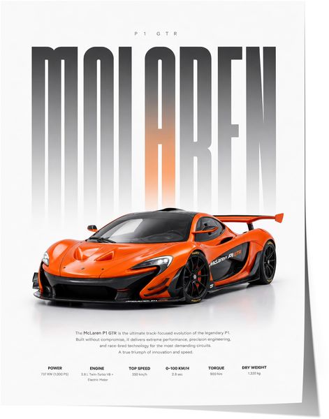 Oranger Rennwagen Poster · Geschenkidee · Motorsport Wandbild · Deko Print ohne Rahmen - 100 x 150cm