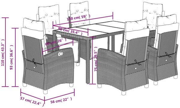 vidaXL 7-tlg. Garten-Essgruppe mit Kissen Schwarz Poly Rattan 3212909 Bild 9