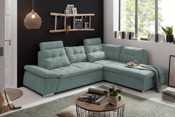 Ecksofa Medan von Ed Exciting Design Ice Blue – Modernes Sofa mit Schlaffunktion & Glow Mikrofaser