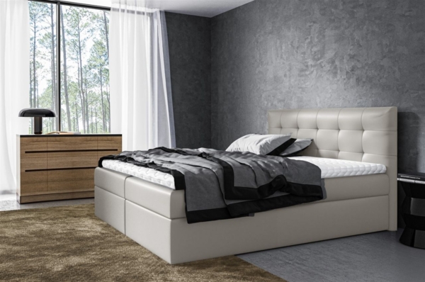 Boxspringbett Schlafzimmerbett VIDE XL, Off-White, 140x200 cm, Kunstleder