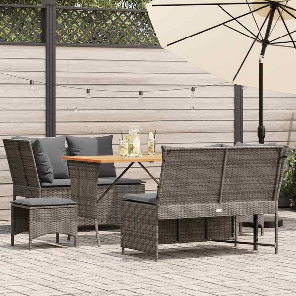 vidaXL 5-tlg. Garten-Sofagarnitur mit Kissen Grau Poly Rattan 3365346