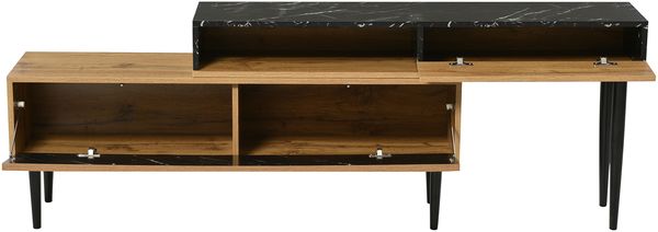 TV-Schrank 110 x 39 x 45 cm aus MDF in Natural Wood mit Marmor-Optik, Eisenbeine Bild 9