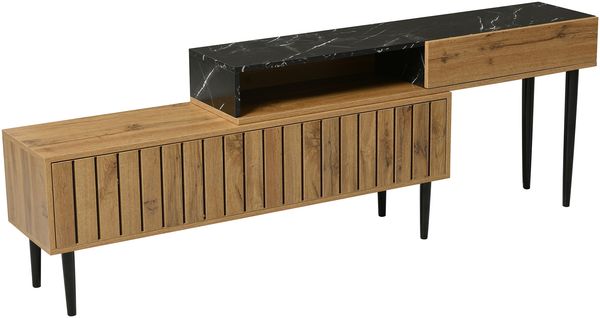TV-Schrank 110 x 39 x 45 cm aus MDF in Natural Wood mit Marmor-Optik, Eisenbeine Bild 10