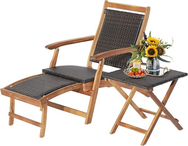 KOMFOTTEU Gartenstuhl mit Beistelltisch (Set), klappbar
