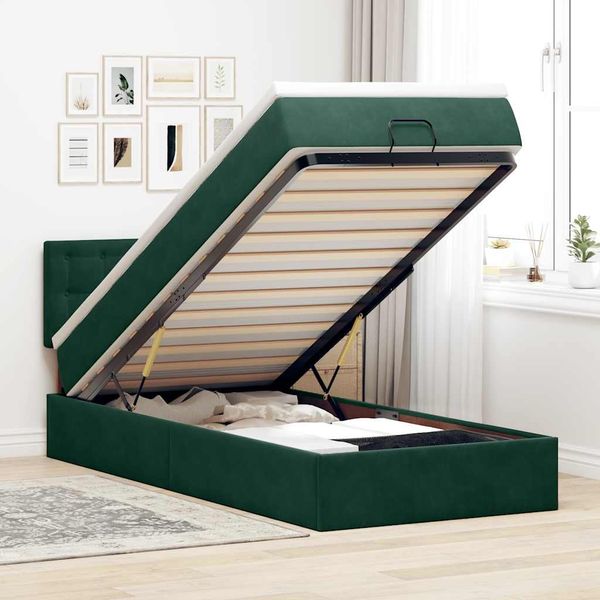 vidaXL Ottoman-Bett mit Matratze Dunkelgrün 80x200 cm Samt 3311882