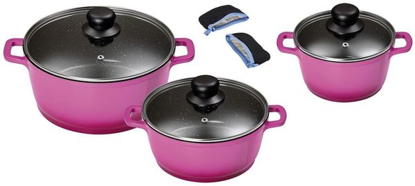 KING Topf-Set, Aluminiumguss (Set, 6-tlg, 1x Kochtopf Ø 16 cm, 1x Kochtopf Ø 20 cm, 1x Kochtopf Ø 24 cm), mit gratis Henkelpads, Induktion