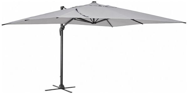 Sonnenschirm Gava aus Aluminium, quadratisch 3x3 m, hellgrau, 360° schwenkbar, mit Hülle