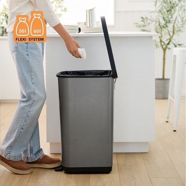 ROTHO Mülleimer Abfalleimer 60 L ORBE gross - Treteimer - mit Fußpedal und Deckel, perfekt als Gelber Sack Mülleimer