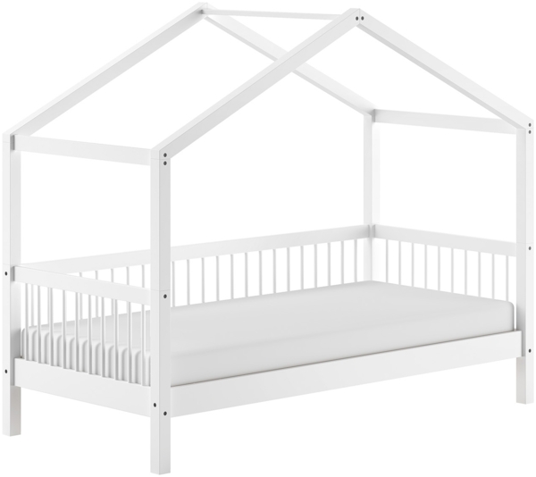 Hausbett >Buche Massiv< Rollrost, 90x200cm, Buche massiv weiß - 207,5x170x97,5 (BxHxT)