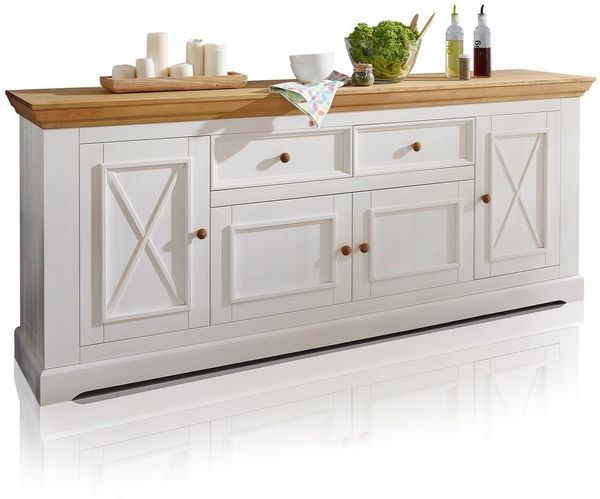 Moebel-Eins Kommode, BORNHOLM Sideboard I, Material Massivholz, Kiefer weiss/eichefarbig
