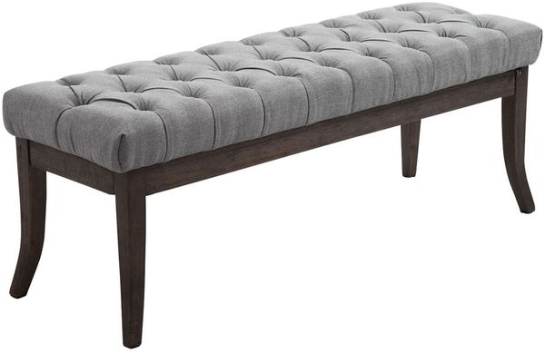 Sitzbank CANNES - Stoff Grau 120x38x46 cm Dunkelbraun | Sitzbank Flur Sitzhocker Esszimmerbank Polsterbank Schlafzimmerbank