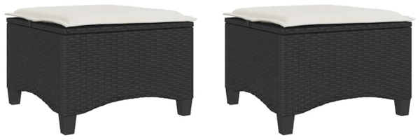 vidaXL Gartenhocker mit Kissen 2 Stk. Schwarz 55x55x36 cm Poly Rattan 4108246