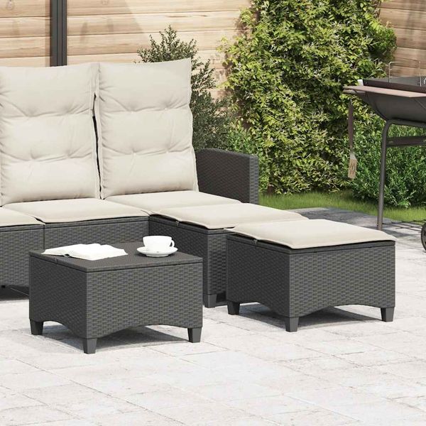 vidaXL Gartenhocker mit Kissen 2 Stk. Schwarz 55x55x36 cm Poly Rattan 4108246