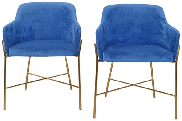 Samt-Armlehnstuhl "Neddy" 2er Set, blau