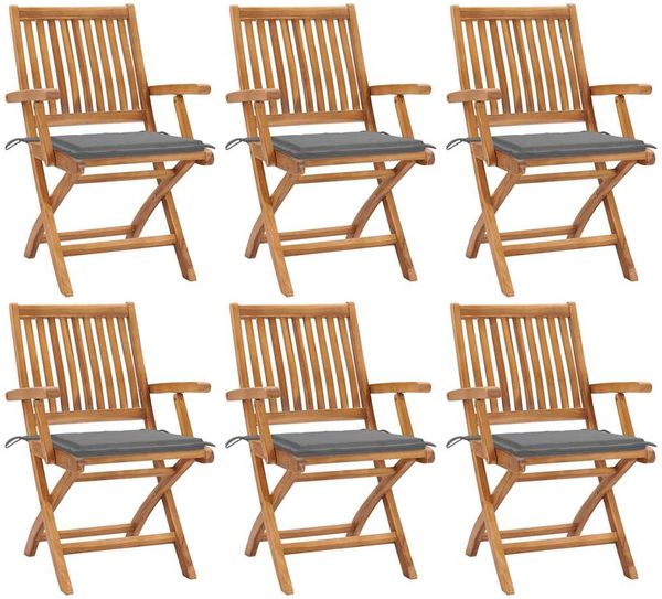 vidaXL Klappbare Gartenstühle mit Kissen 6 Stk. Massivholz Teak 3072751