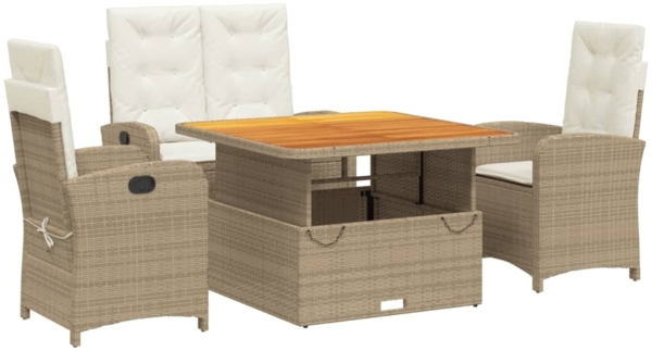 vidaXL 4-tlg. Garten-Essgruppe mit Kissen Beige Poly Rattan 3277356