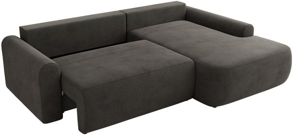 Ecksofa, L-förmiges, lose Kissen, DL-Schlaffunktion, (H 100 x T 187 x B 273 cm) - CUBO L - Velours Dunkelgrau - rechte Seite Bild 5